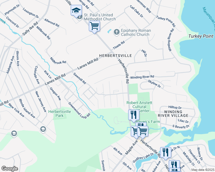 map of restaurants, bars, coffee shops, grocery stores, and more near 81 Sawmill Road in Brick Township