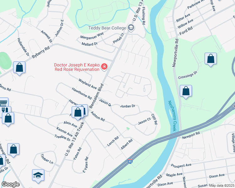 map of restaurants, bars, coffee shops, grocery stores, and more near 535 Princeton Court in Bensalem