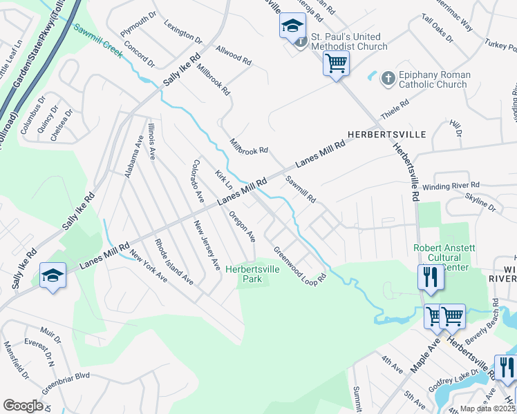 map of restaurants, bars, coffee shops, grocery stores, and more near 70 Greenwood Loop Road in Brick Township