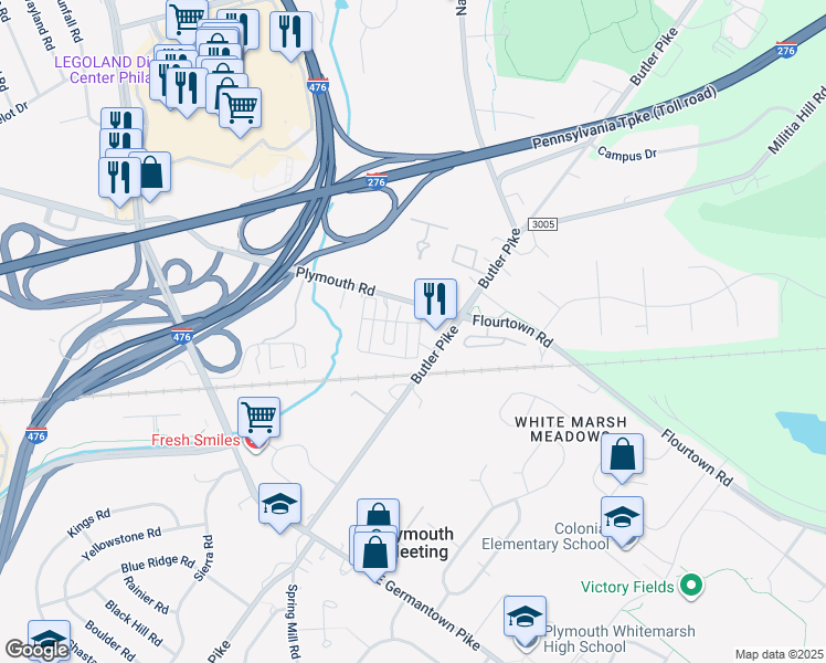 map of restaurants, bars, coffee shops, grocery stores, and more near 209 Juniper Street in Plymouth Meeting