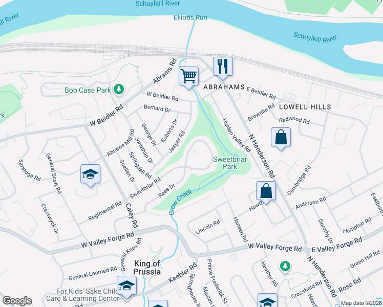 map of restaurants, bars, coffee shops, grocery stores, and more near 677 Lukens Lane in King of Prussia