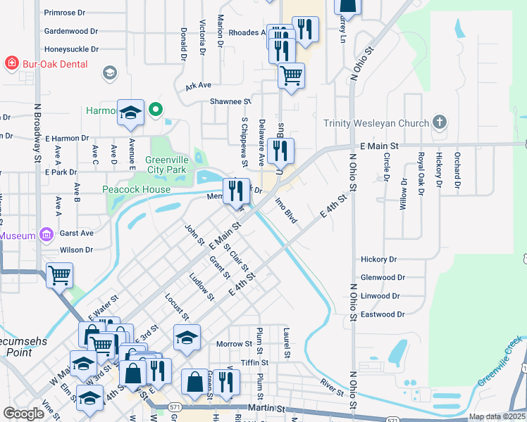 map of restaurants, bars, coffee shops, grocery stores, and more near 901-903 East Main Street in Greenville