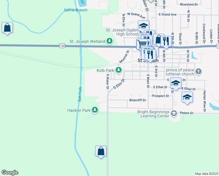 map of restaurants, bars, coffee shops, grocery stores, and more near 402 South Water Street in Saint Joseph
