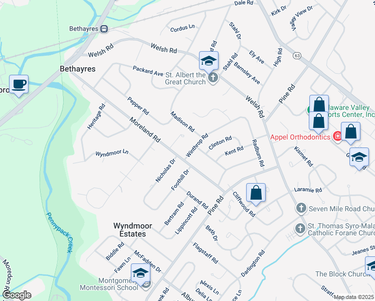 map of restaurants, bars, coffee shops, grocery stores, and more near 2022 Winthrop Road in Montgomery County