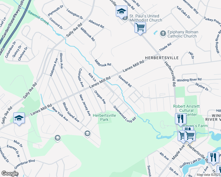 map of restaurants, bars, coffee shops, grocery stores, and more near 22 Greenwood Loop Road in Brick