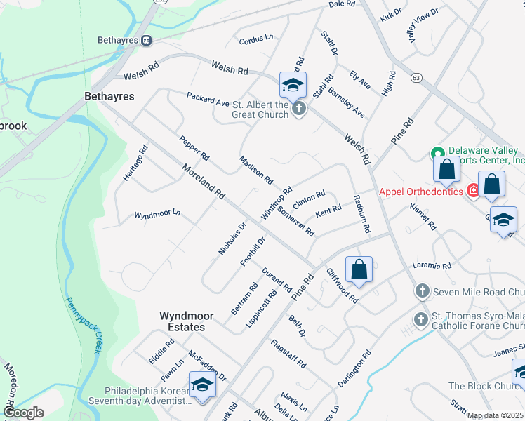 map of restaurants, bars, coffee shops, grocery stores, and more near 2022 Winthrop Road in Montgomery County