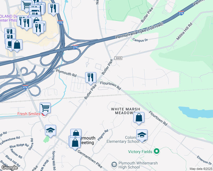 map of restaurants, bars, coffee shops, grocery stores, and more near in Plymouth Meeting