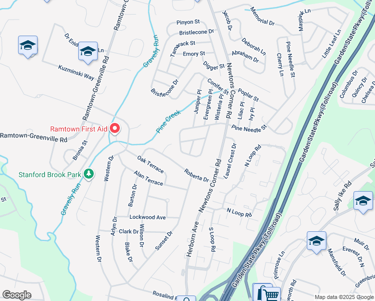 map of restaurants, bars, coffee shops, grocery stores, and more near 2 Pine Cone Lane in Howell Township