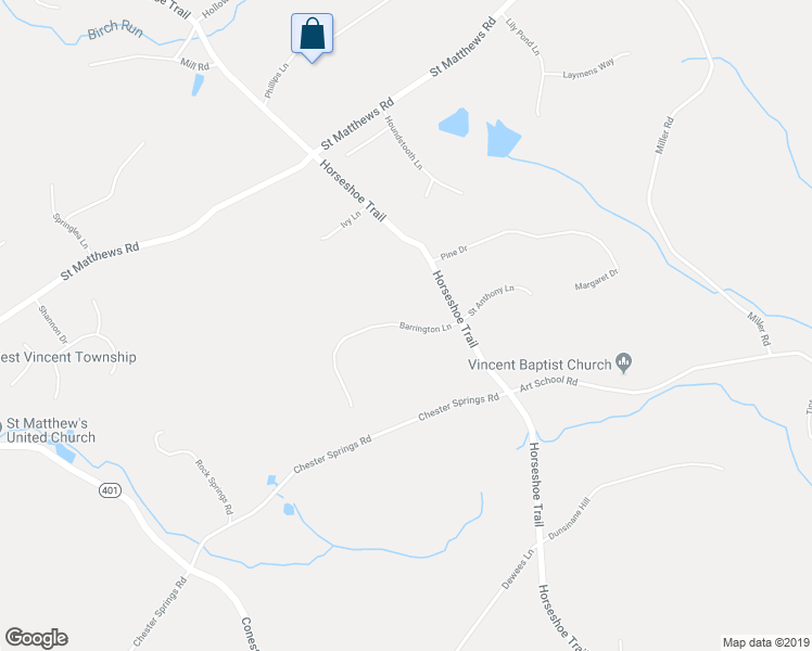 map of restaurants, bars, coffee shops, grocery stores, and more near 98 Barrington Lane in Chester Springs
