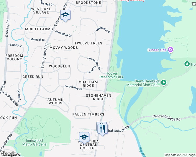 map of restaurants, bars, coffee shops, grocery stores, and more near 1278 Scituate Court in Westerville