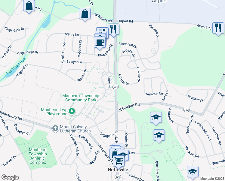 map of restaurants, bars, coffee shops, grocery stores, and more near 416 Rockhouse Run in Lititz