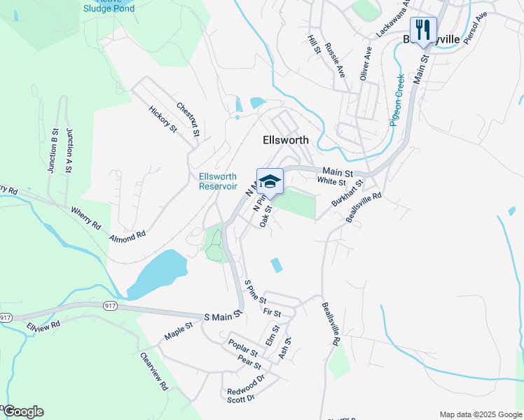 map of restaurants, bars, coffee shops, grocery stores, and more near 10 North Pine Street in Ellsworth