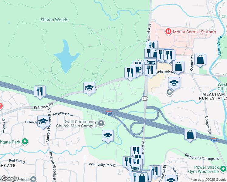 map of restaurants, bars, coffee shops, grocery stores, and more near 2325 Marlborough Court in Columbus