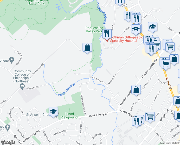 map of restaurants, bars, coffee shops, grocery stores, and more near 3141 Mechanicsville Road in Philadelphia