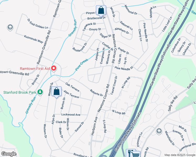 map of restaurants, bars, coffee shops, grocery stores, and more near 16 Pine Needle Street in Howell Township
