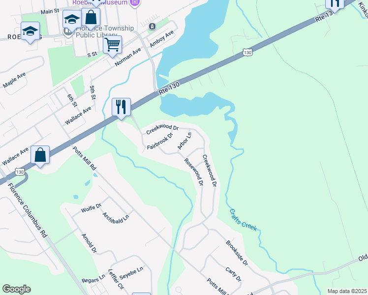 map of restaurants, bars, coffee shops, grocery stores, and more near 4 Arbor Court in Trenton