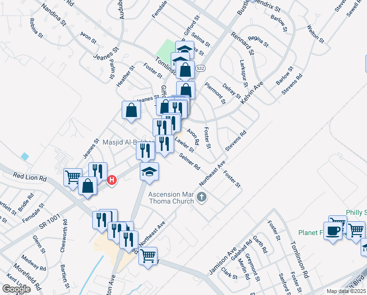 map of restaurants, bars, coffee shops, grocery stores, and more near 816 Lawler Street in Philadelphia