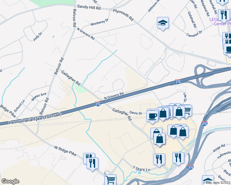 map of restaurants, bars, coffee shops, grocery stores, and more near 305 Donna Drive in Plymouth Meeting