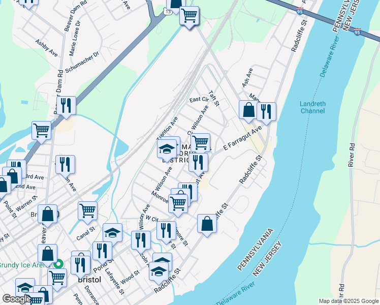 map of restaurants, bars, coffee shops, grocery stores, and more near 262 Hayes Street in Bristol