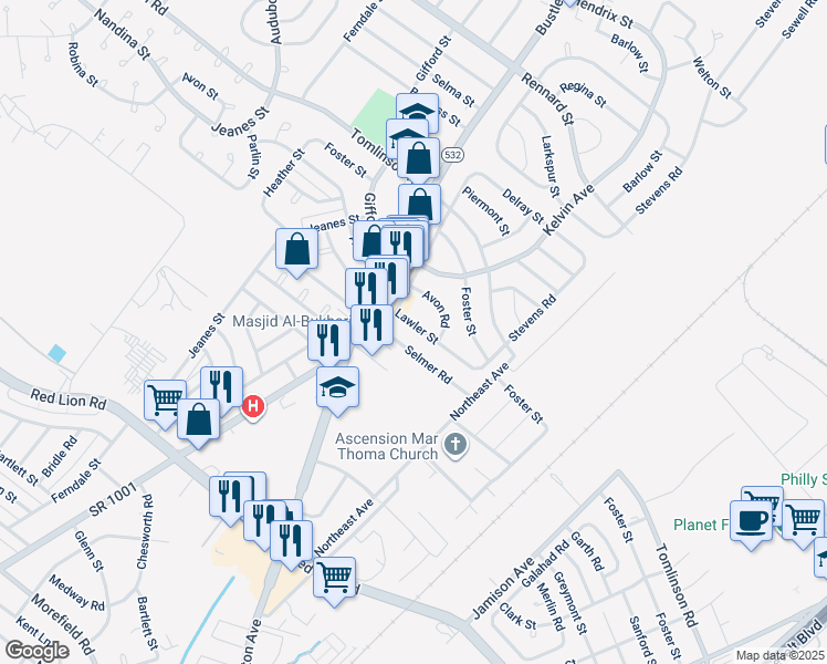 map of restaurants, bars, coffee shops, grocery stores, and more near 816 Lawler Street in Philadelphia