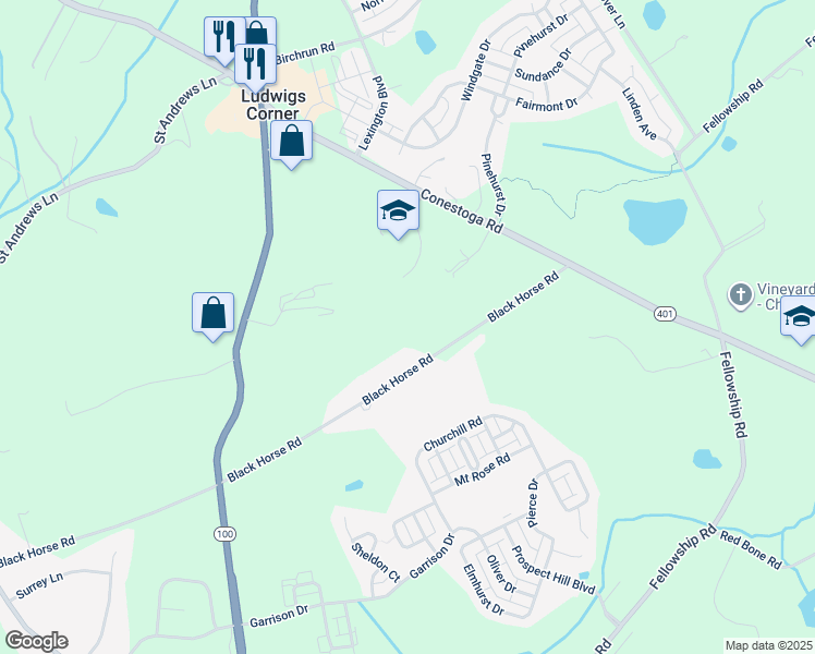 map of restaurants, bars, coffee shops, grocery stores, and more near 441 Black Horse Road in Chester Springs