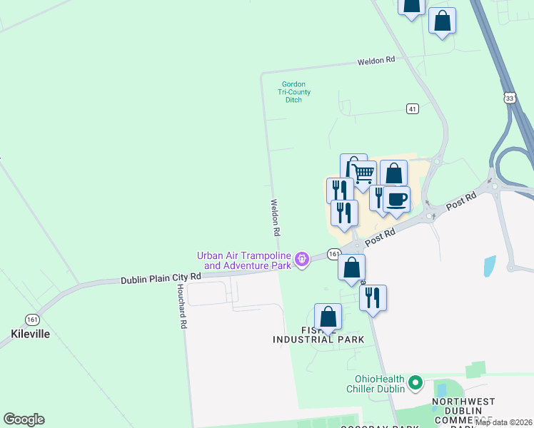 map of restaurants, bars, coffee shops, grocery stores, and more near 6761 Township Highway 4 in Plain City
