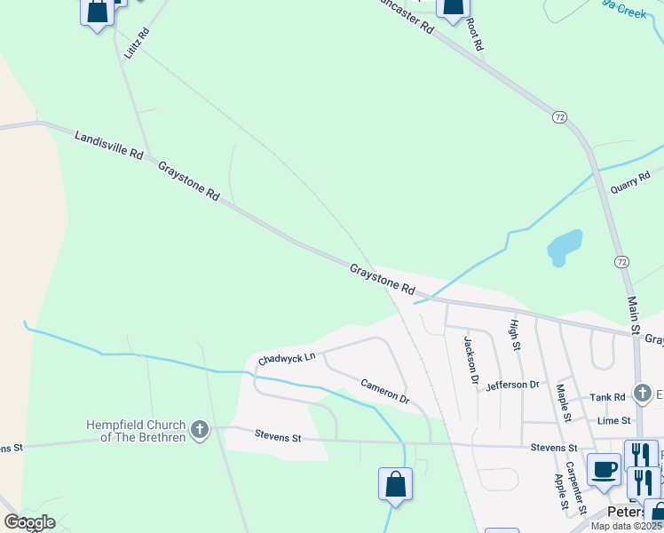 map of restaurants, bars, coffee shops, grocery stores, and more near Graystone Road in Lancaster County