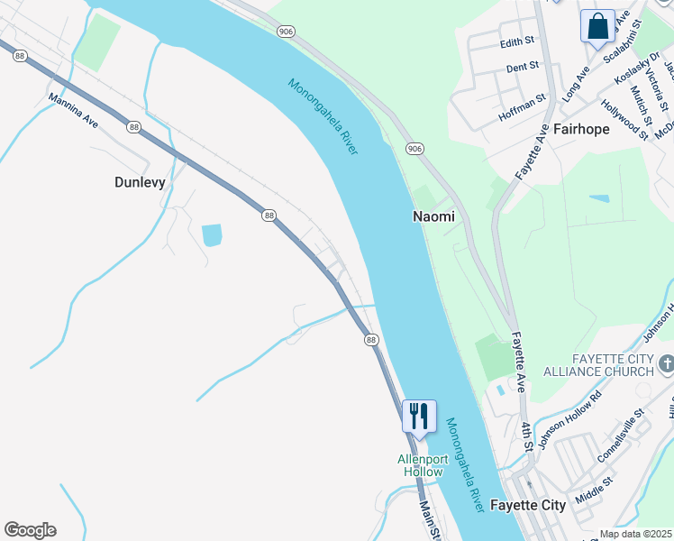 map of restaurants, bars, coffee shops, grocery stores, and more near 2 Broadway Street in Coal Center