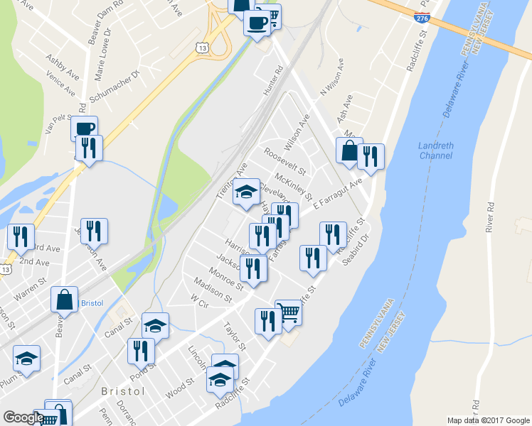 map of restaurants, bars, coffee shops, grocery stores, and more near 262 Hayes Street in Bristol