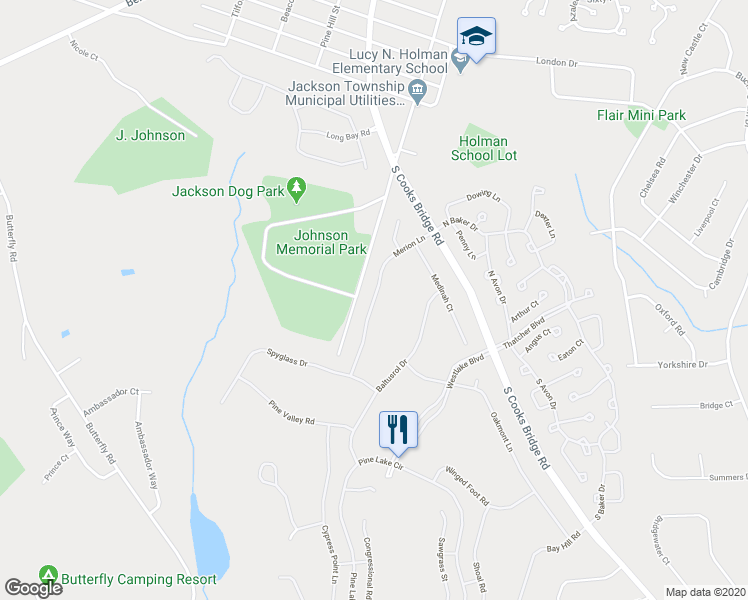 map of restaurants, bars, coffee shops, grocery stores, and more near 40 Merion Lane in Jackson