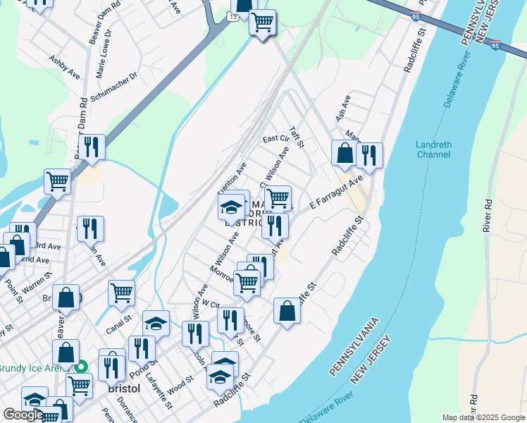 map of restaurants, bars, coffee shops, grocery stores, and more near 264 Hayes Street in Bristol