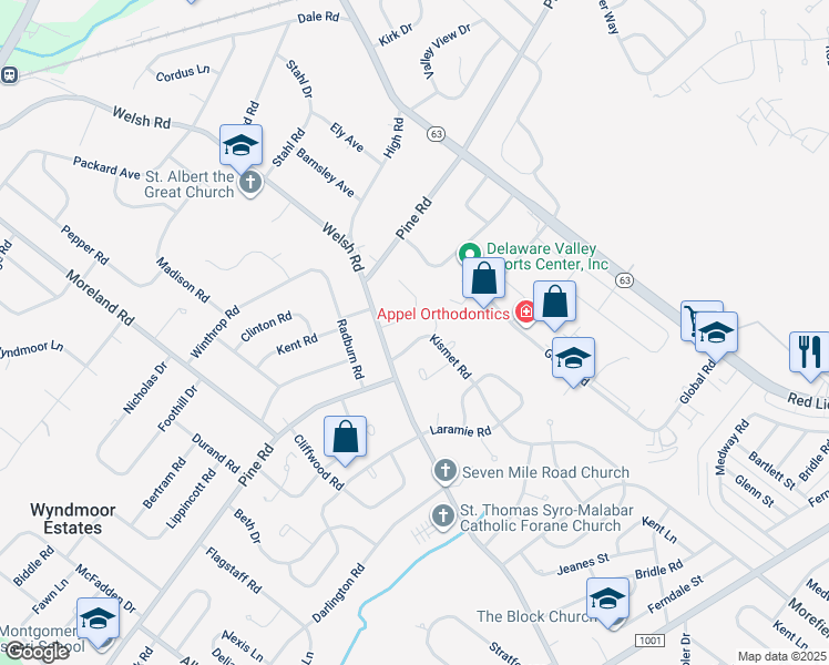 map of restaurants, bars, coffee shops, grocery stores, and more near 409 Kismet Road in Philadelphia