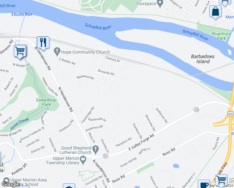 map of restaurants, bars, coffee shops, grocery stores, and more near 624 Jamie Circle in King of Prussia