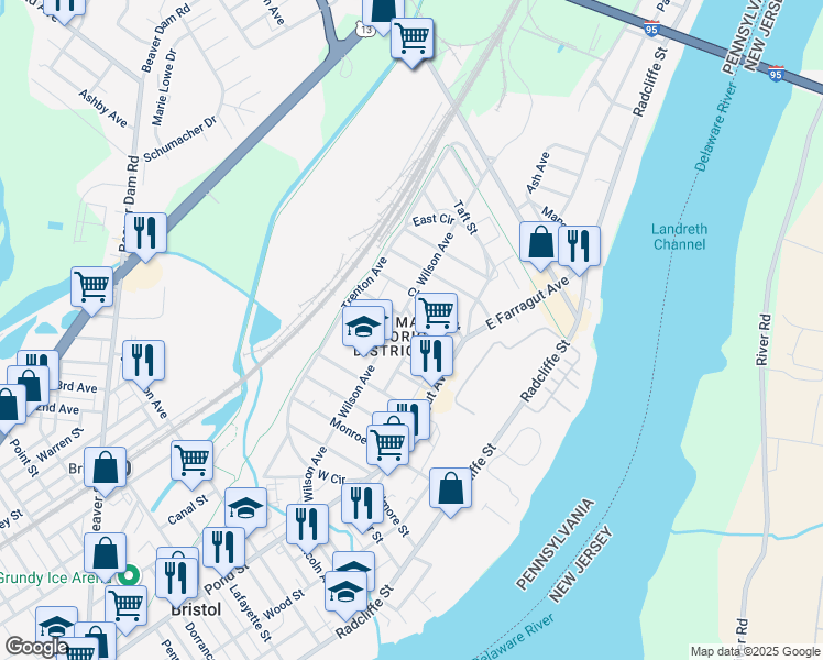 map of restaurants, bars, coffee shops, grocery stores, and more near 270 Hayes Street in Bristol