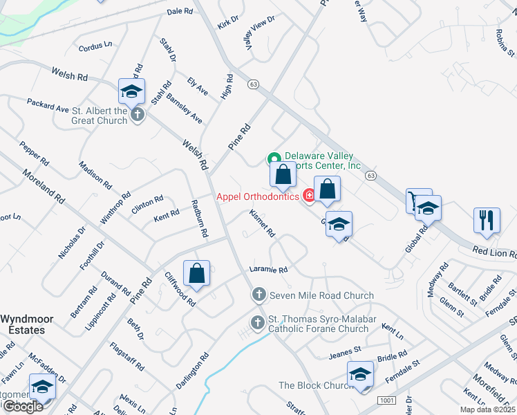 map of restaurants, bars, coffee shops, grocery stores, and more near 429 Kismet Road in Philadelphia