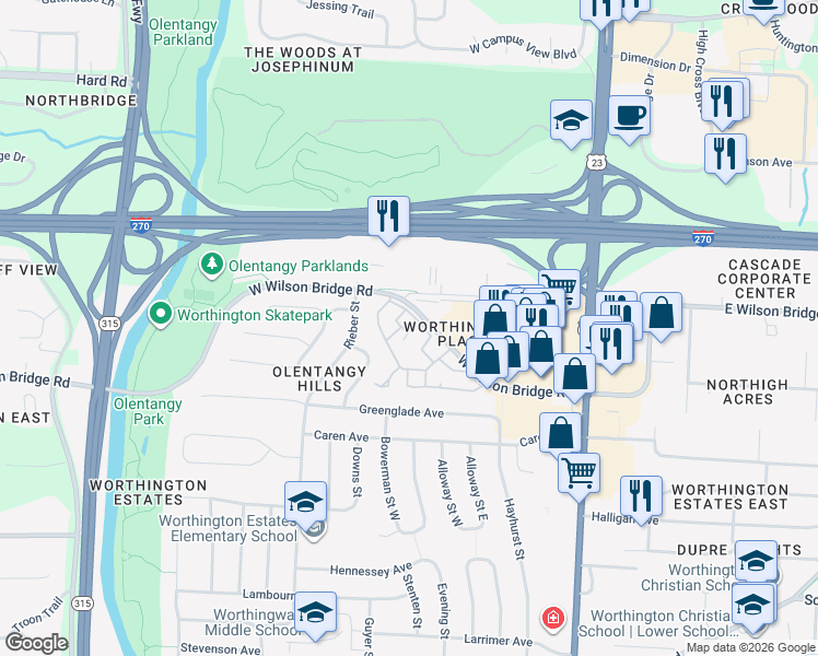 map of restaurants, bars, coffee shops, grocery stores, and more near 203 Saint Pierre Street in Columbus