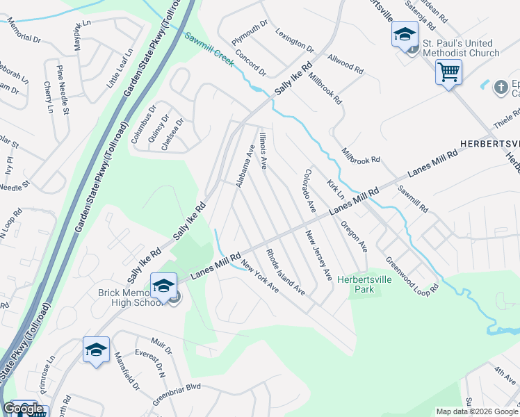map of restaurants, bars, coffee shops, grocery stores, and more near 563 Rhode Island Avenue in Brick Township