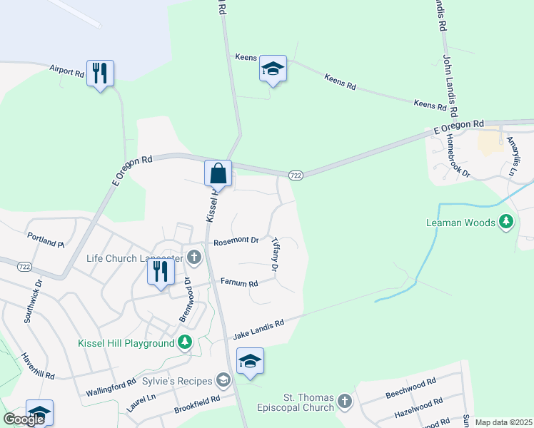 map of restaurants, bars, coffee shops, grocery stores, and more near 756 Rosemont Drive in Lititz