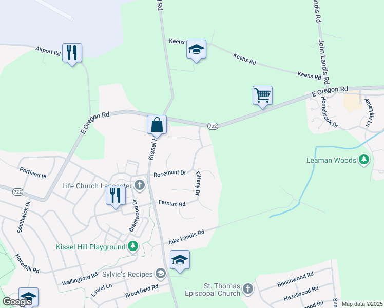 map of restaurants, bars, coffee shops, grocery stores, and more near 756 Rosemont Drive in Lititz