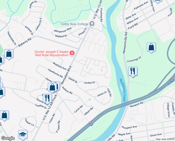 map of restaurants, bars, coffee shops, grocery stores, and more near 528 Amhurst Square in Bensalem
