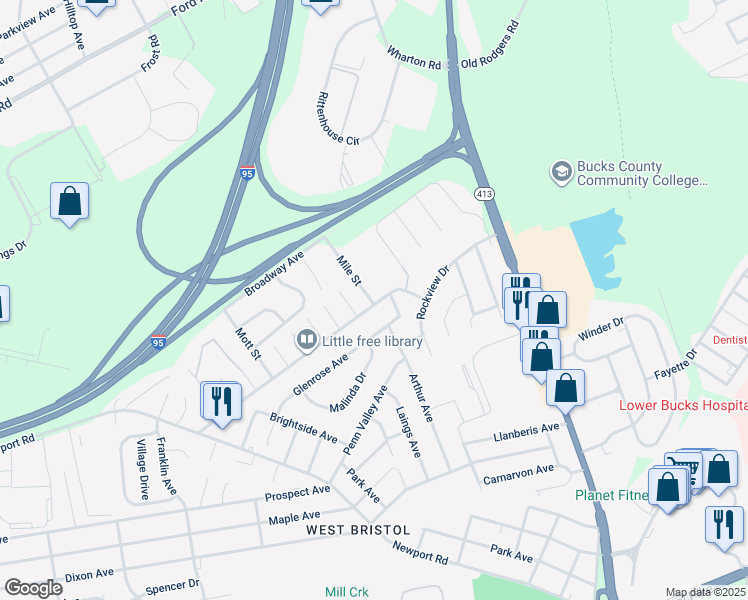 map of restaurants, bars, coffee shops, grocery stores, and more near 3401 Steele Avenue in Bristol