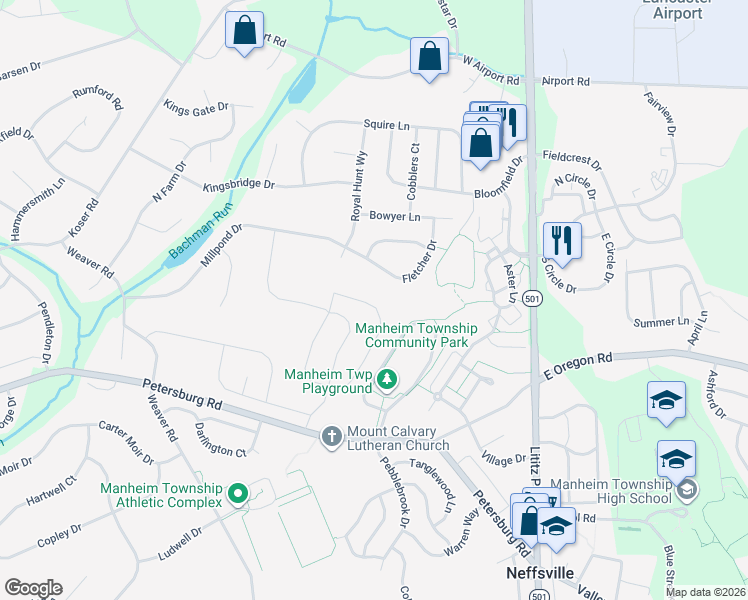 map of restaurants, bars, coffee shops, grocery stores, and more near in Neffsville