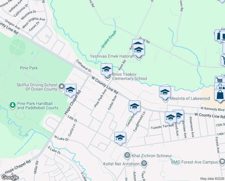 map of restaurants, bars, coffee shops, grocery stores, and more near 55 Park Avenue South in Lakewood