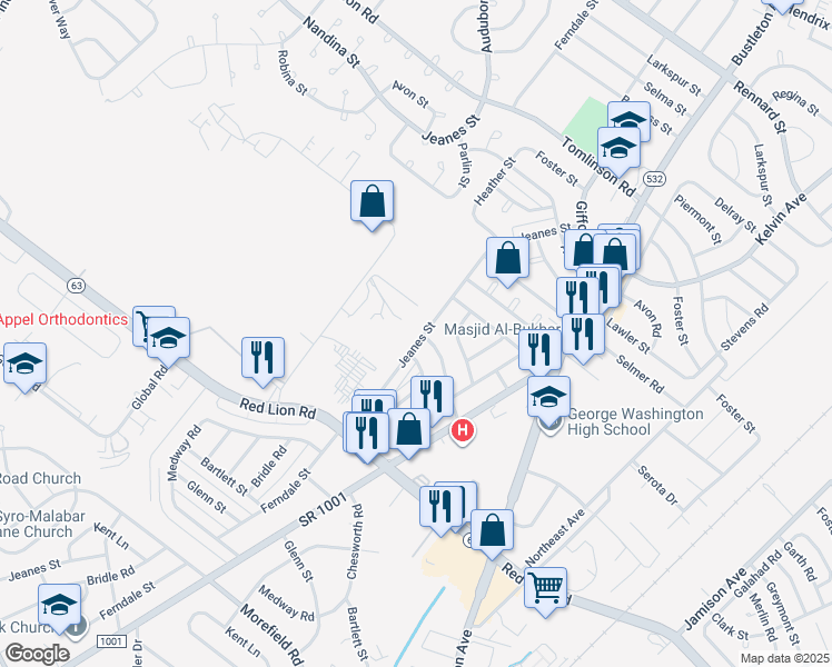 map of restaurants, bars, coffee shops, grocery stores, and more near 707 Gorman Street in Philadelphia
