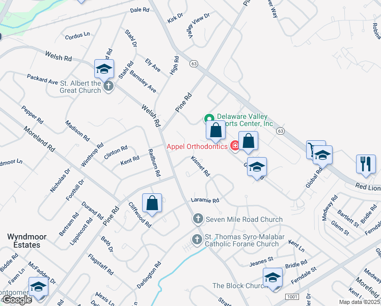 map of restaurants, bars, coffee shops, grocery stores, and more near 414 Kismet Road in Philadelphia