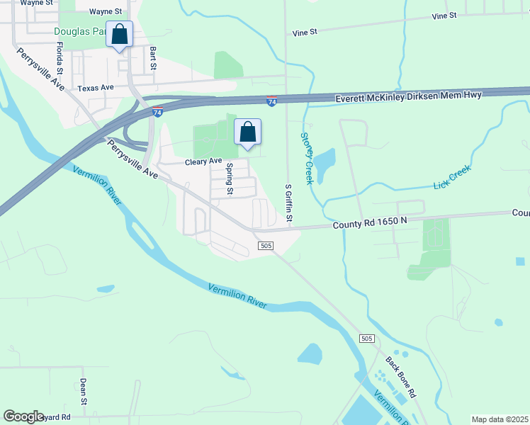 map of restaurants, bars, coffee shops, grocery stores, and more near 1201-1299 Road 1650 North in Danville