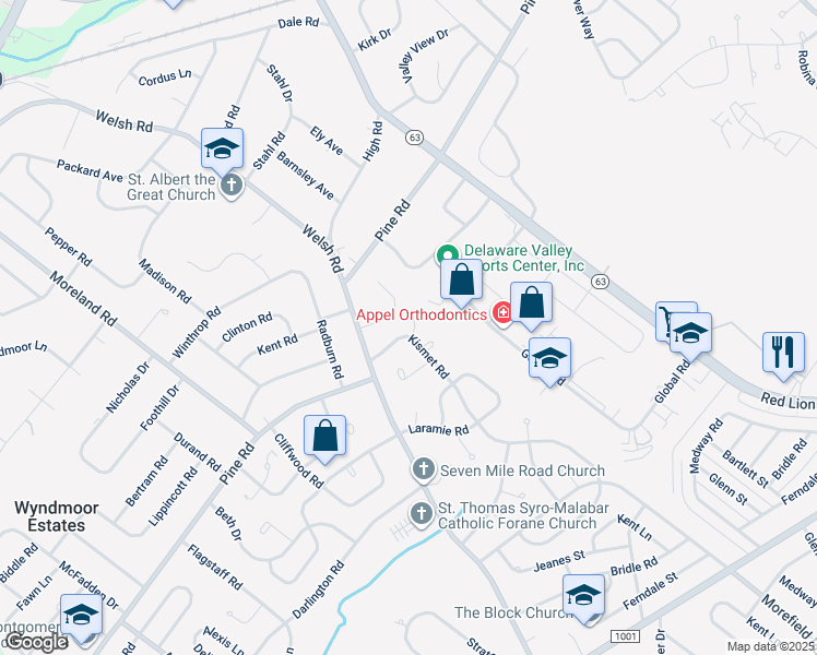 map of restaurants, bars, coffee shops, grocery stores, and more near 414 Kismet Road in Philadelphia