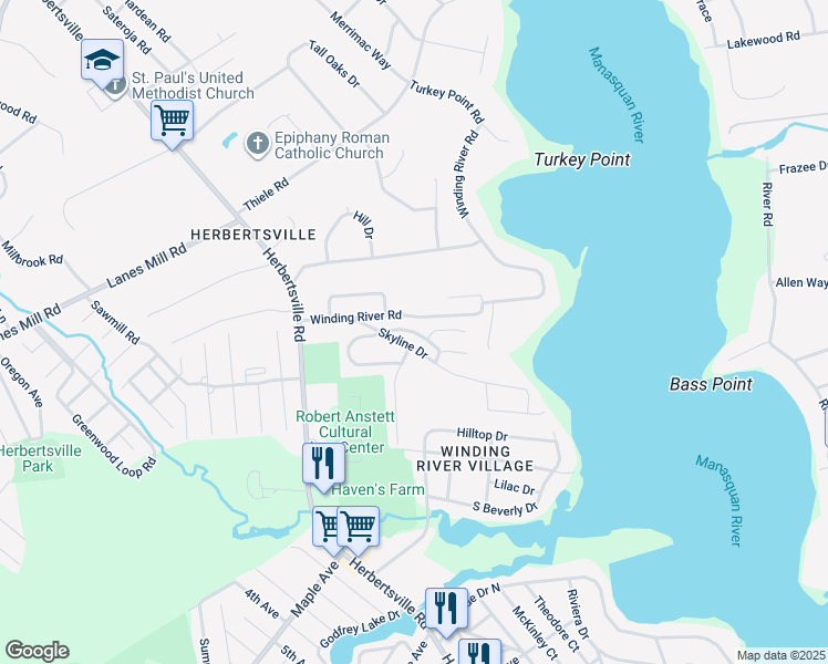 map of restaurants, bars, coffee shops, grocery stores, and more near Pompton Plains Drive in Brick Township