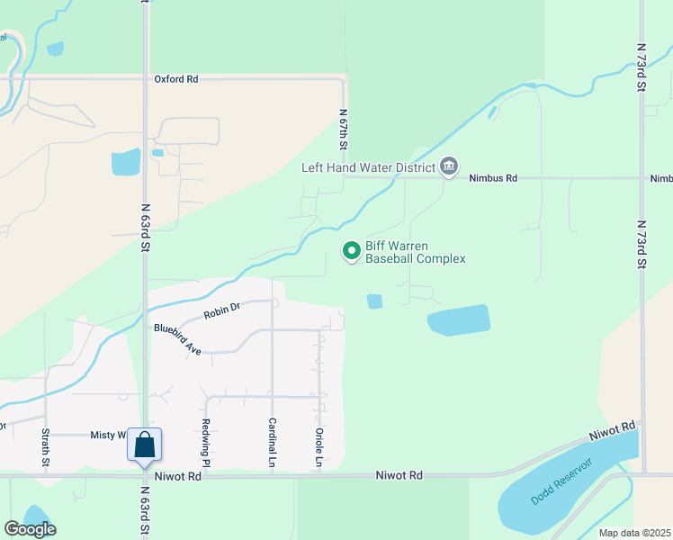 map of restaurants, bars, coffee shops, grocery stores, and more near 6601-6699 Bluebird Avenue in Longmont
