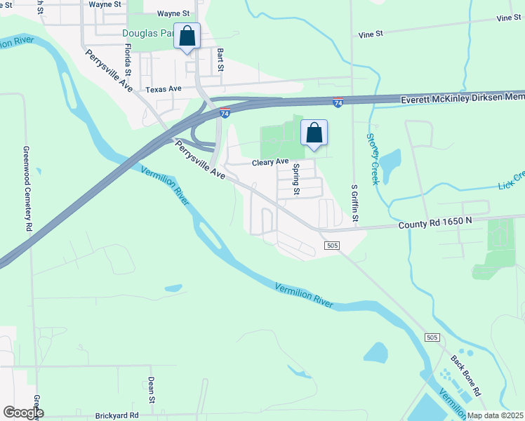 map of restaurants, bars, coffee shops, grocery stores, and more near 1-27 Grand Circle in Danville
